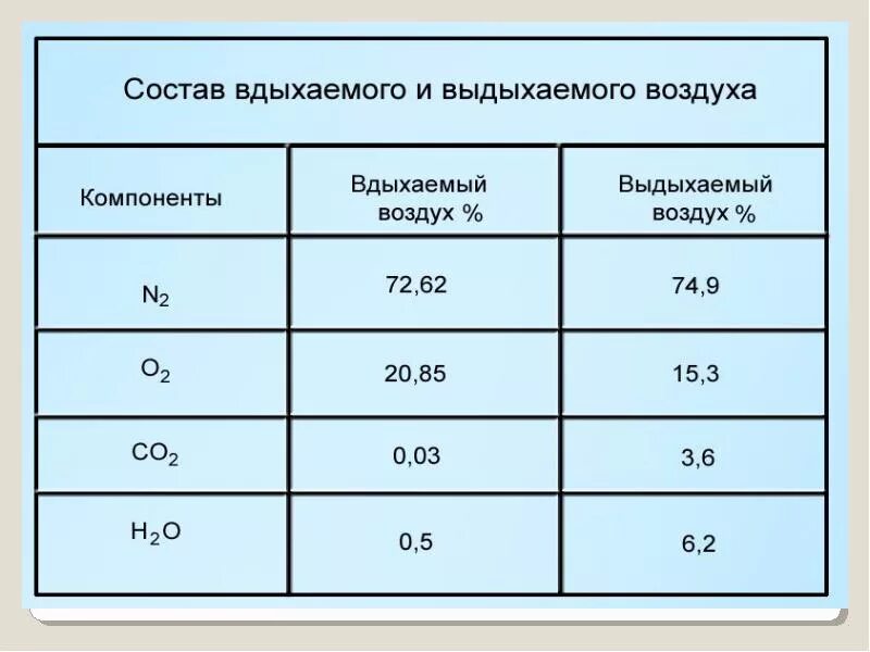 Сколько кислорода выдыхаемом человеком. Состав вдыхаемого и выдыхаемого воздуха. Содержание газов во вдыхаемом и выдыхаемом воздухе. Содержание газов в выдыхаемом воздухе. Температура выдыхаемого воздуха.