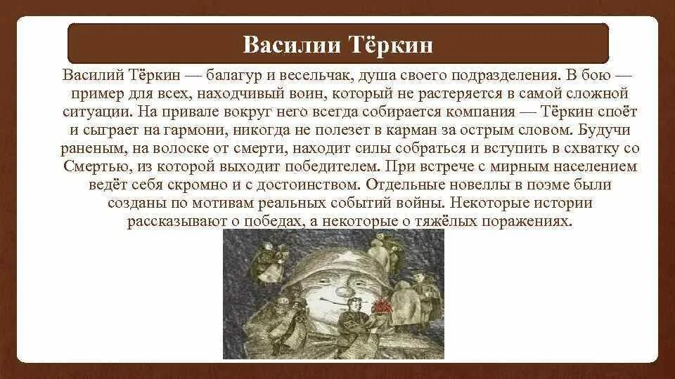 Теркин краткое содержание по главам 8 класс. Характеристика Василия Теркина.