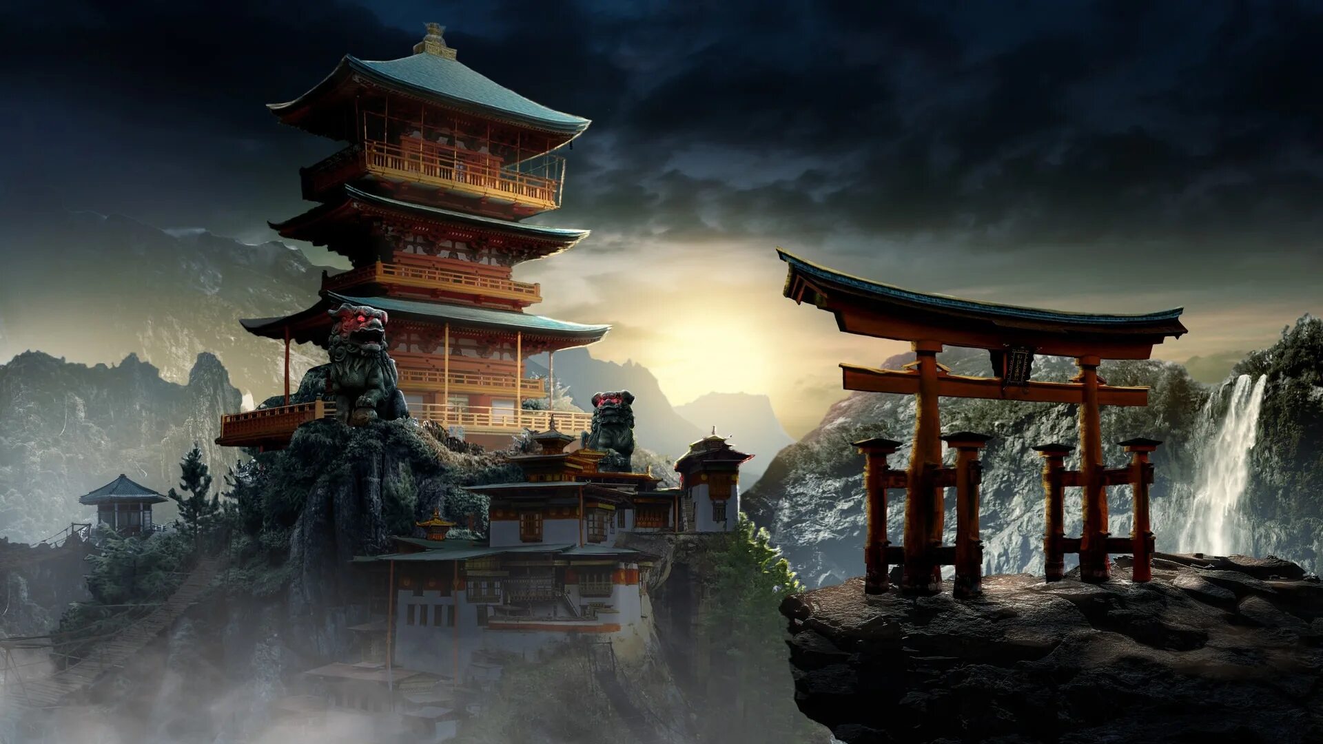 Япония ворота тории арт. Самураи в Китае. Concept Art environment храм Япония. Дворец Япония врата тории арт. Китай обои на стол