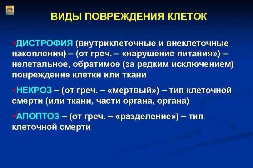 Повреждение клетки. Виды повреждения клеток. Основные формы повреждения. Формы повреждения клеток патофизиология.