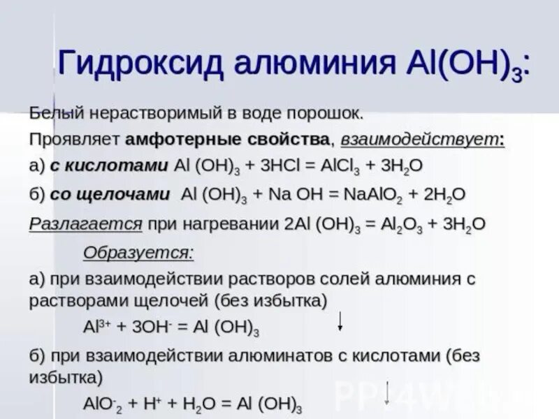 Гидроксид алюминия взаимодействует с растворами