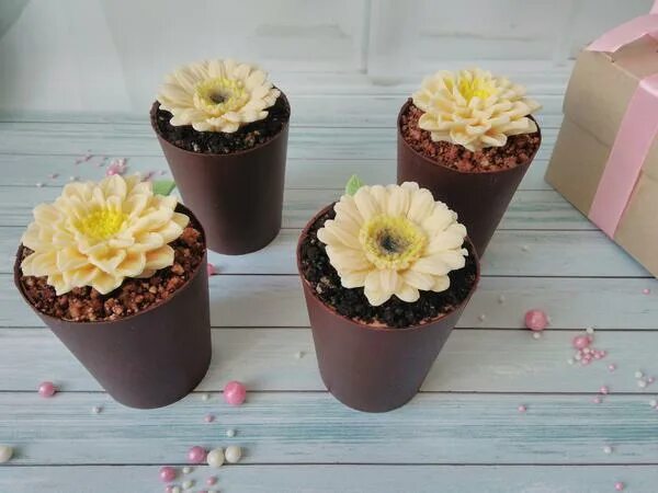 цветок в шоколадном горшке. десерт цветочный горшок. шоколадный горшок с цветами. шоколадные горшочки. шоколадные горшочки.