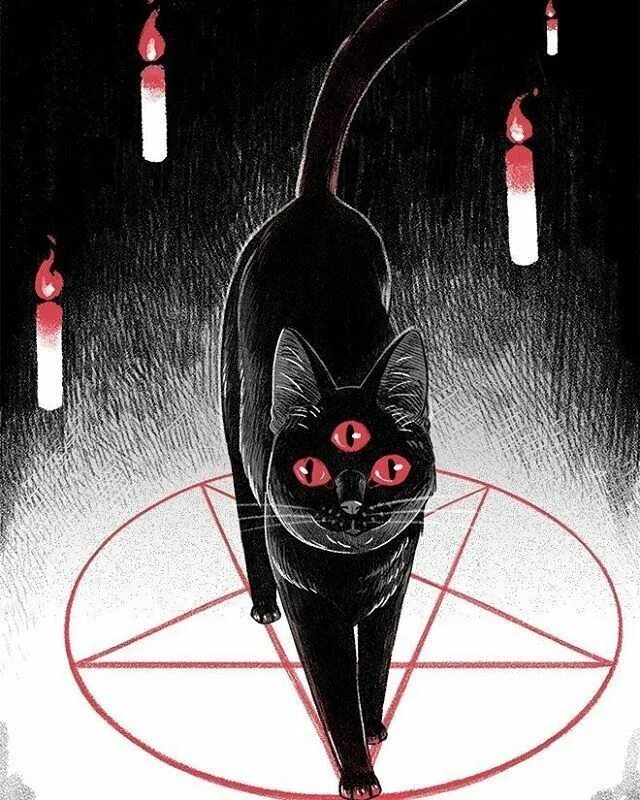 Жуткая кошка. Дьявольский кот. Кот сатанист. Кот демон. Котик дьявол.