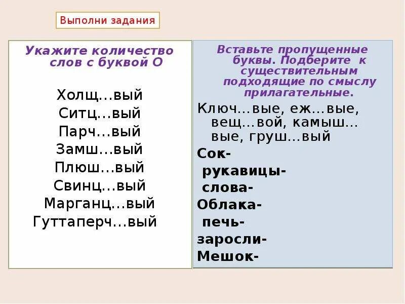 Находч..вый. Холщ..вый. Парч..вый. Податл..вый.