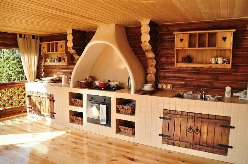 Кухня своими руками из дерева для дома. Деревянная летняя кухня. кухни на дачу. деревянные кухни для дачи. интерьер летней кухни.