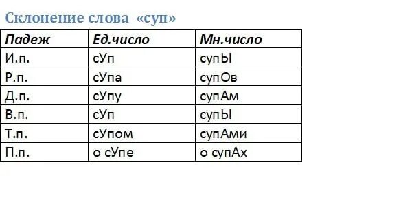 Порты или порты ударение. Склонение слова суп. Овощной суп просклонять по падежам. Склонять слово суп. Мост склонение.