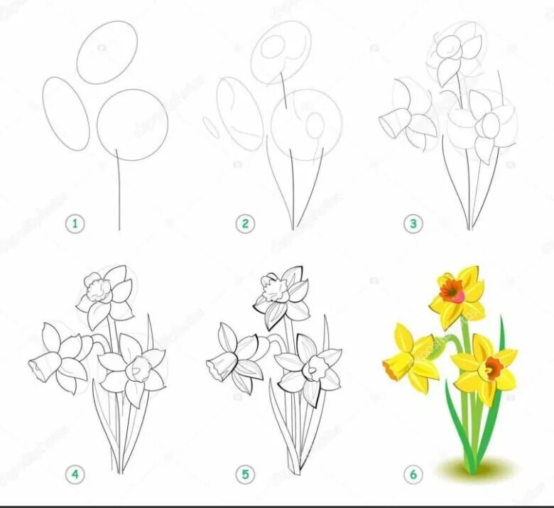 Букет поэтапное рисование. Цветы поэтапное рисование для детей. Поэтапное рисование нарцисса. Рисунок весенних цветов. Рисование весенние цветы.