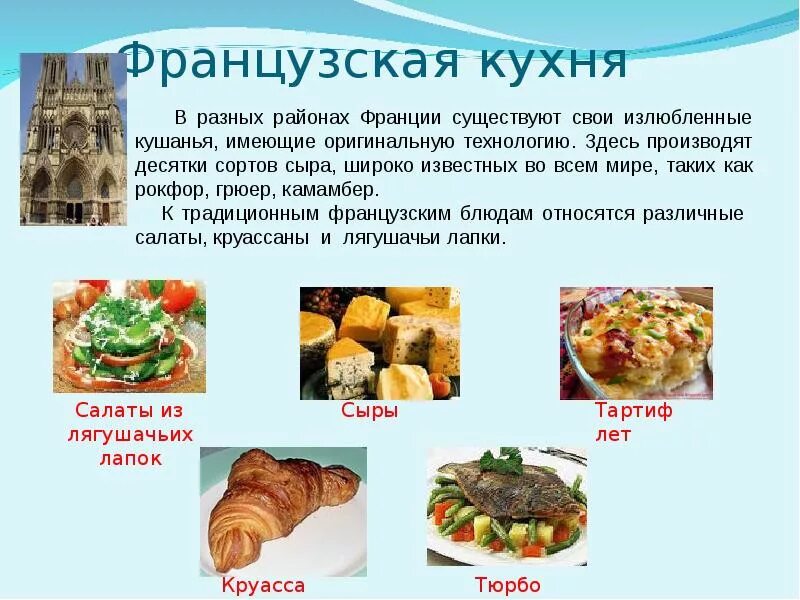 Сообщение о кухне народов. Французская кухня. Национальные блюда разных народов.