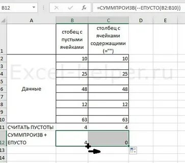 Заполните пустующие ячейки