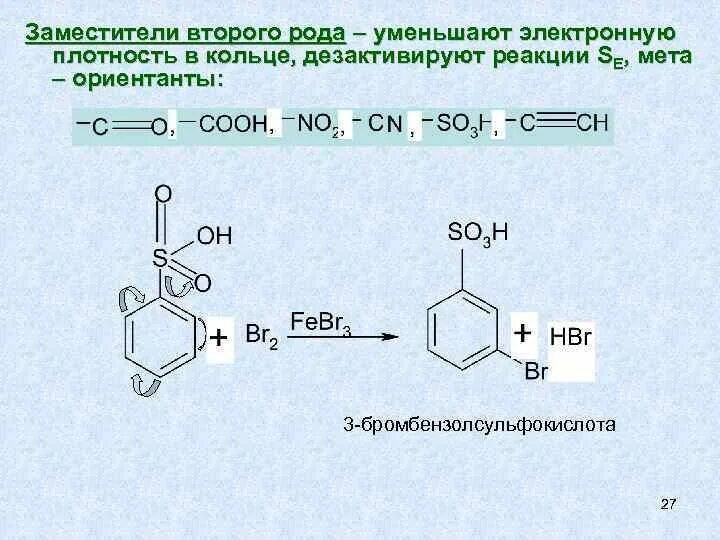 Место мета. МЕТА ориентанты в реакциях электрофильного замещения. Ориентанты 2 рода Электрофильное замещение. Дезактивирующие заместители в реакциях электрофильного замещения. Заместители 2 рода в реакциях электрофильного замещения.