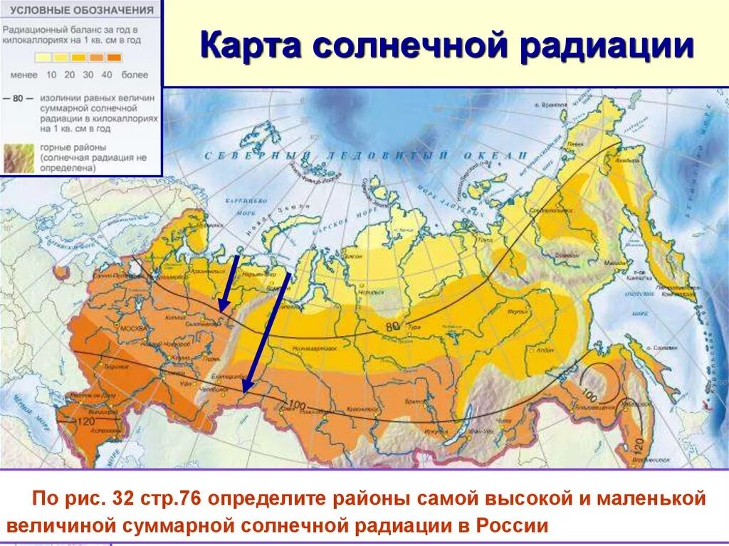 Карта суммарной солнечной радиации России. Карта радиационного баланса России. Радиационный баланс Северо Восточной Сибири. Солнечная радиация июля на карте России. Суммарная радиация зависит