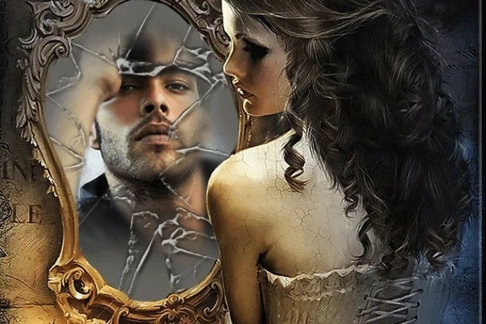 Зеркалить человека. Мужчина и женщина отражение в зеркале. Мужчина и женщина фэнтези. Он и она фэнтези. Отражение парень и девушка.