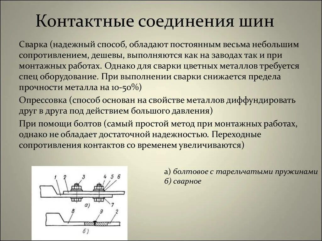 Переходное сопротивление контактных соединений. Переходное сопротивление болтовых контактных соединений. Контактное переходное сопротивление шина шина. Контактные соединения шин.