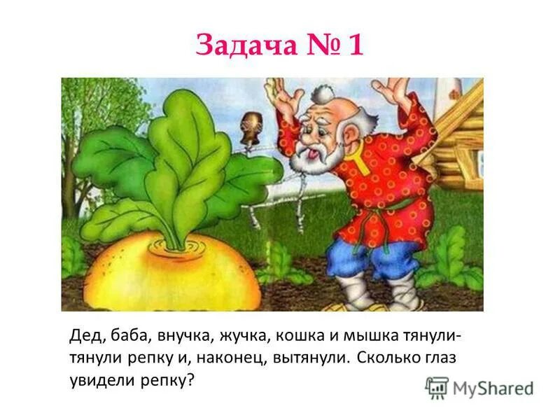 Сюжет сказки репка. Дед бабка внучка жучка кошка мышка тянут репку. Дед, баба, внучка, жучка, кошка и мышка тянули-тянули репку. Тянут репку. Сколько глаз увидели репку.