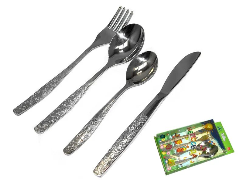 Детский набор столовых приборов "топтыжка", 4 предмета. (м37). Liberhaus набор столовых приборов. Столовый набор с зелеными ручками. М9 пвх сн-15.