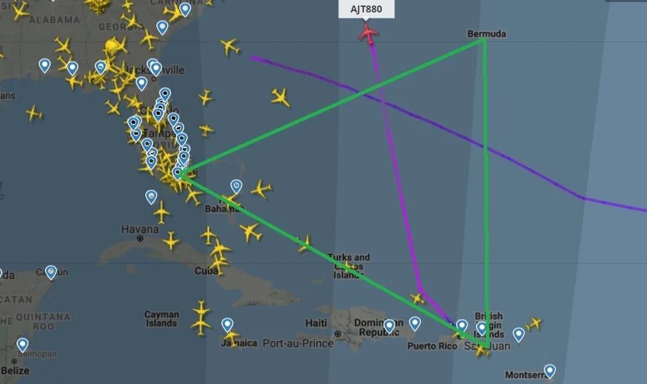 Карта полетов над Бермудским треугольником. Карта полетов самолетов над Бермудским треугольником. Рейсы самолетов над Бермудским треугольником. Летать самолетом в Бермудском треугольнике. Карта запрещенных полетов