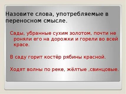 Слова употребленные в прямом значении