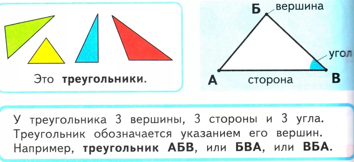 Сколько вершин имеет угол. Треугольник 2 класс. Понятие треугольника. Задачи на углы треугольника. Стороны вершины и углы треугольника.