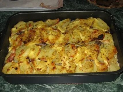 Картошка курица грибы на противне