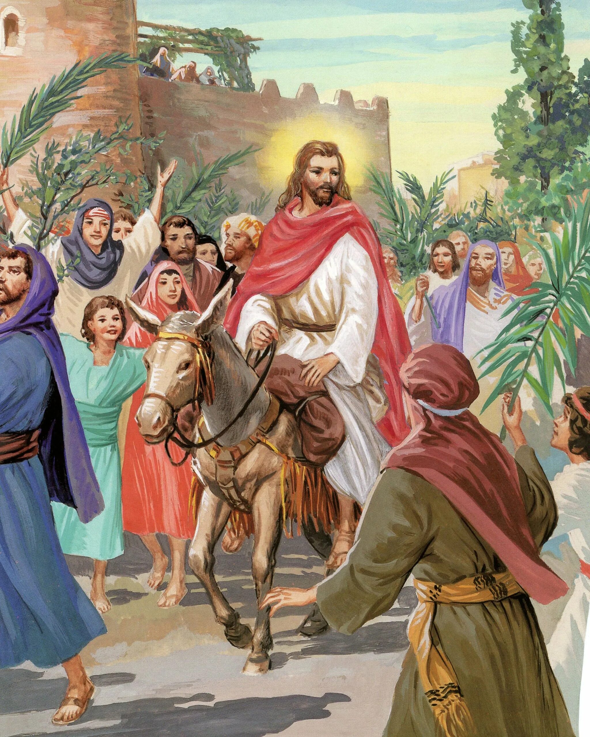 Вход господень в иерусалим картинки. Картина въезд Иисуса в Иерусалим. Осанна Осанна. Иисус Христос на осле в Иерусалим. Вхождение в Иерусалим Иисуса Христа.