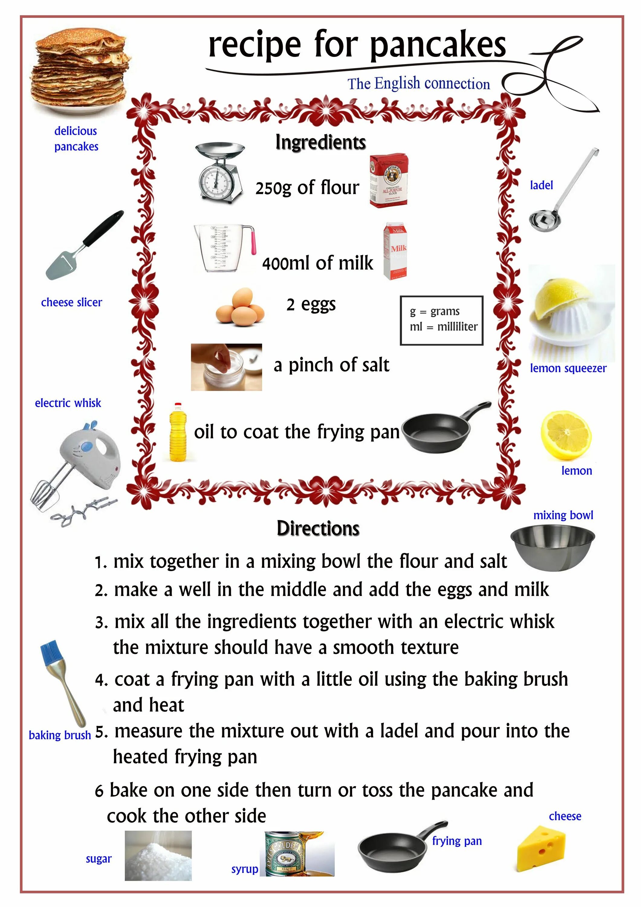 Текст cooking. Рецепт панкейков на английском языке. Рецепт на английском. Рецепты на английском языке с картинками. Рецепты на английском языке для детей.