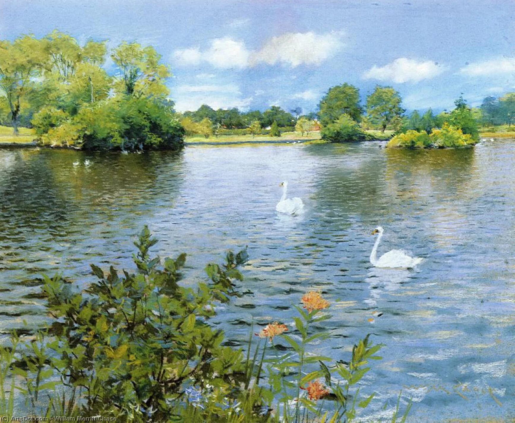 William Merritt Chase пейзаж. William Merritt Chase картины. Пруд живопись. Пейзаж с водоемом живопись.