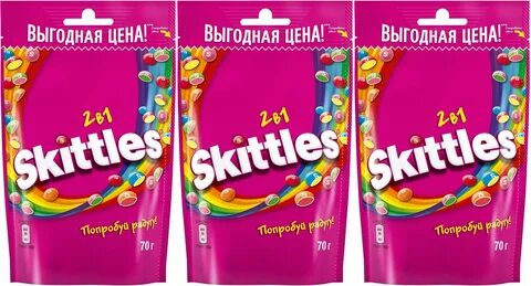Драже Skittles 2 в 1, комплект: 3 упаковки по 70 г - купить в интернет-магазине 