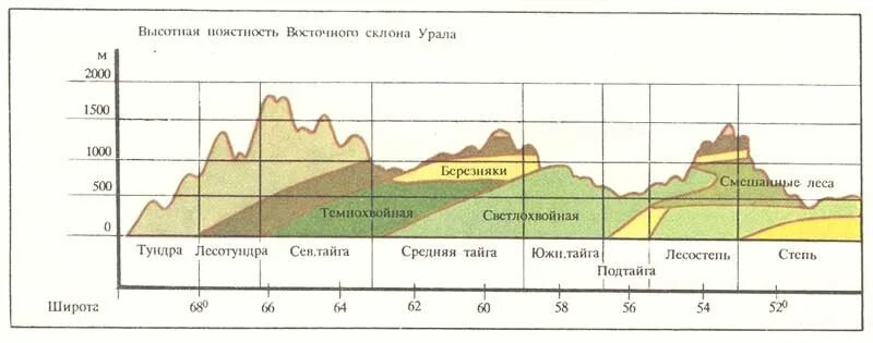 Уральские горы высотная поясность. Высотная поясность Южного Урала. Высотная поясность в горах Урала. Высотная поясность Уральского восточного склона. Высотная поясность Южного Урала схема.