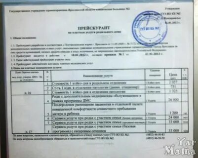 Роддом прейскурант