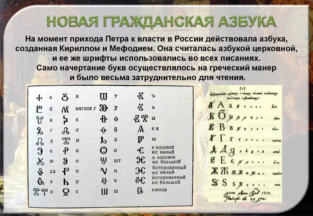 Гражданский алфавит. Новый алфавит Петра 1. Алфавит до и после реформы Петра 1. Первая Азбука Петра 1.