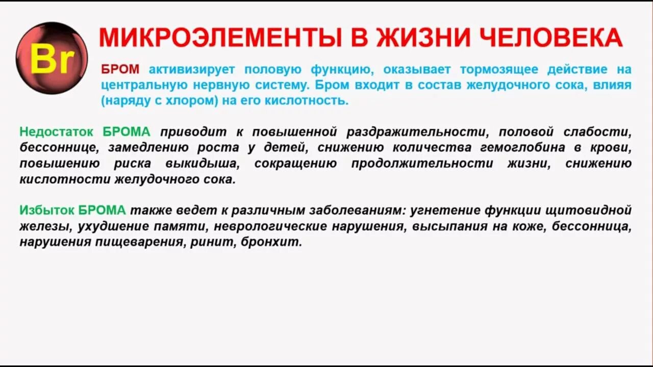 Содержание брома. Бром роль в организме. роль брома в организме человека. бром действие на организм человека. влияние брома на организм.