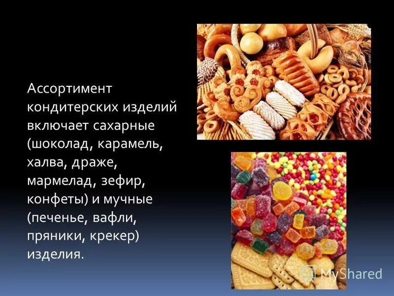 ассортимент сахаристых кондитерских изделий