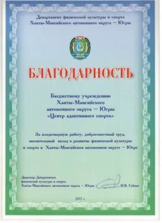 Благодарность спортсмену