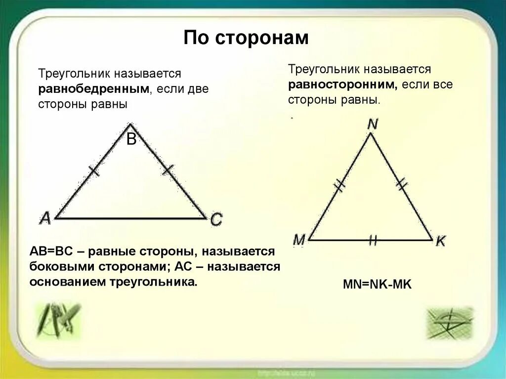 Название сторон треугольника. Как называются стороны треугольника. Какой треугольник называется равнобедренным. Треугольник с двумя равными сторонами. Сторон треугольника сложить стороны