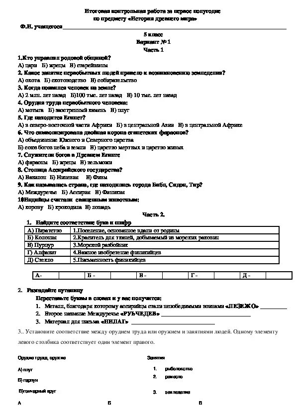 5 Класс история первая контрольная работа. История 5 класс проверочные и контрольные работы. Проверочные работы по всеобщей истории 5 класс с ответами. Ответы на контрольную работу по истории 5.