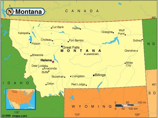 Карта штата Монтана с городами. Штат Монтана на карте США. Географическое положение штата Монтана. Штат монтана на карте