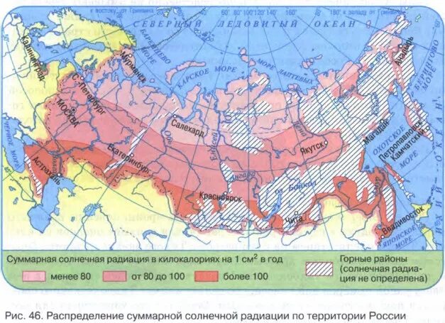 Карта солнечной радиации России. Карта суммарной солнечной радиации России. Распределение солнечной радиации. Суммарная Солнечная радиация России.