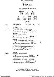 Gray - Babylon sheet music for guitar (chords) (PDF) v2.
