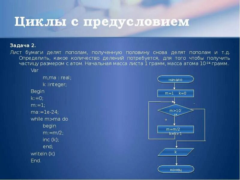 Подобные циклы. Цикл с предусловием Паскаль примеры задач. Циклические алгоритмы 9 класс задачи цикл с предусловием. Алгоритм цикла с предусловием. Цикл с предусловием Паскаль.