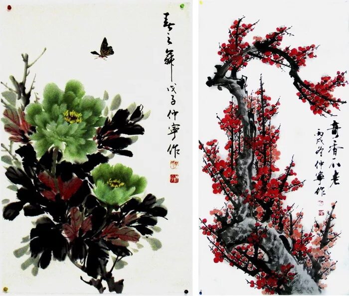 Символы цветов в китае. Китайские иероглифы акварель. Китайская живопись цветы. Традиционная китайская живопись. Картины в китайском стиле.
