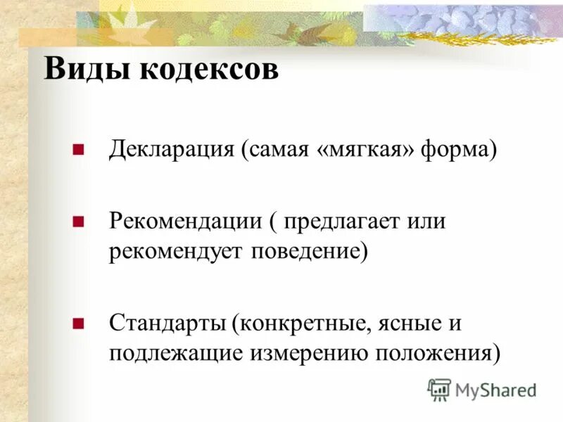 Виды кодексов и примеры Виды кодексов и примеры