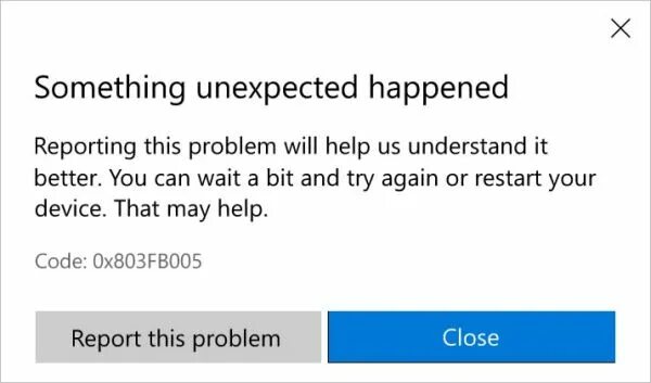 код 0x803fb005