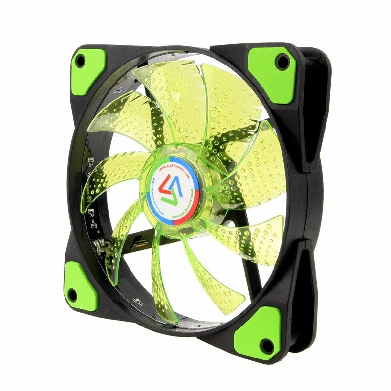 Вентилятор ALSEYE n12 Pro Fan Kit 120 x 120 x 25mm,Voltage: DC 12v,current:0.18a,Fan Speed:1300r.p.m. Кулер зеленый. Кулер с зеленой подсветкой. Вентилятор на зеленом фоне. Зеленые кулеры