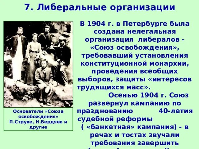 Либеральные организации 20 века. Либеральные организации. Союз освобождения 1904.