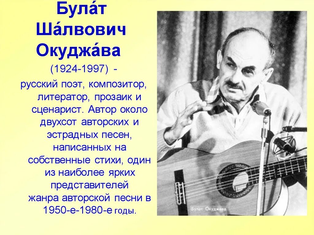 Сообщение о творчестве б окуджавы. Шалва Степанович Окуджава.