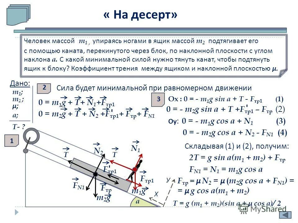 Задачи по динамике. Задачи на наклонную плоскость. Движение тела по наклонной. Задачи по наклонной плоскости.