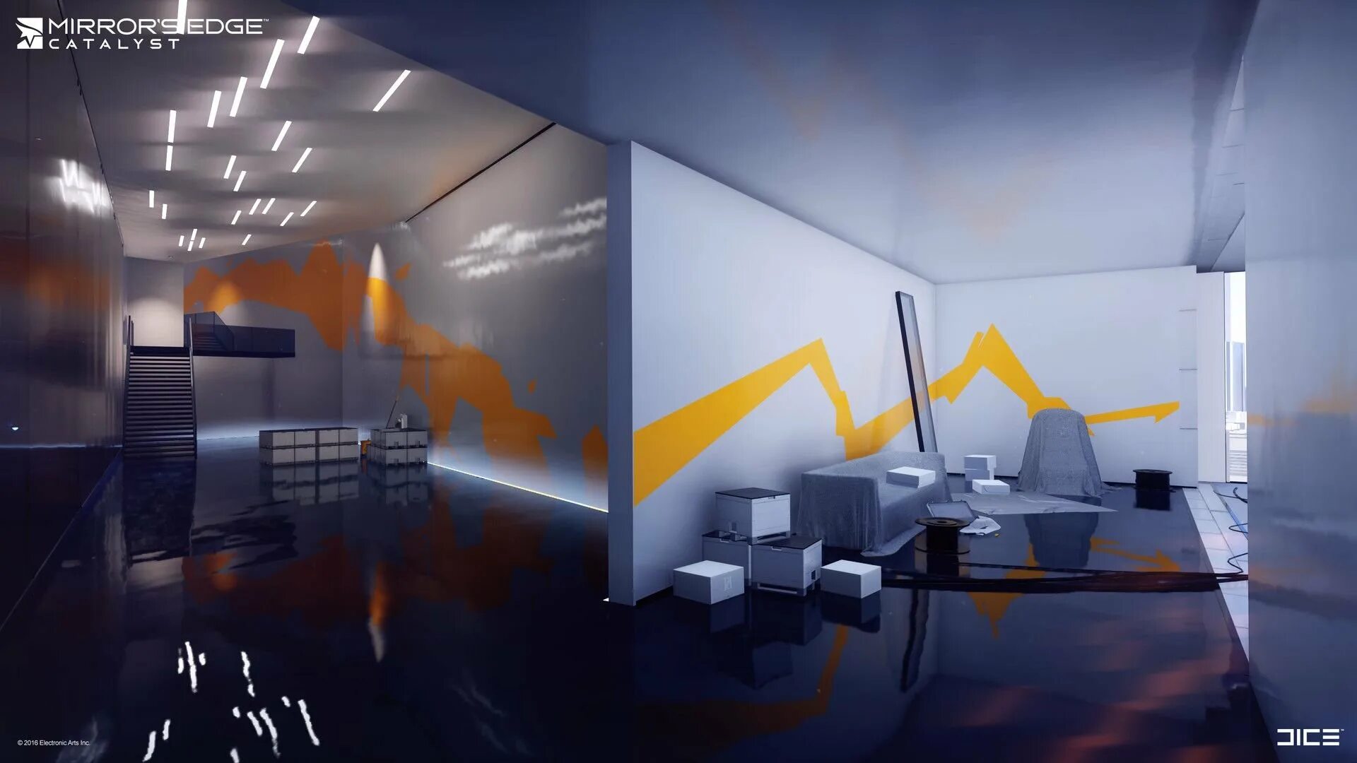 Рабочие пространства edge. Mirrors edge catalyst интерьеры. mirrors edge интерьеры. mirrors edge город архитектура catalyst. mirrors edge catalyst interior.