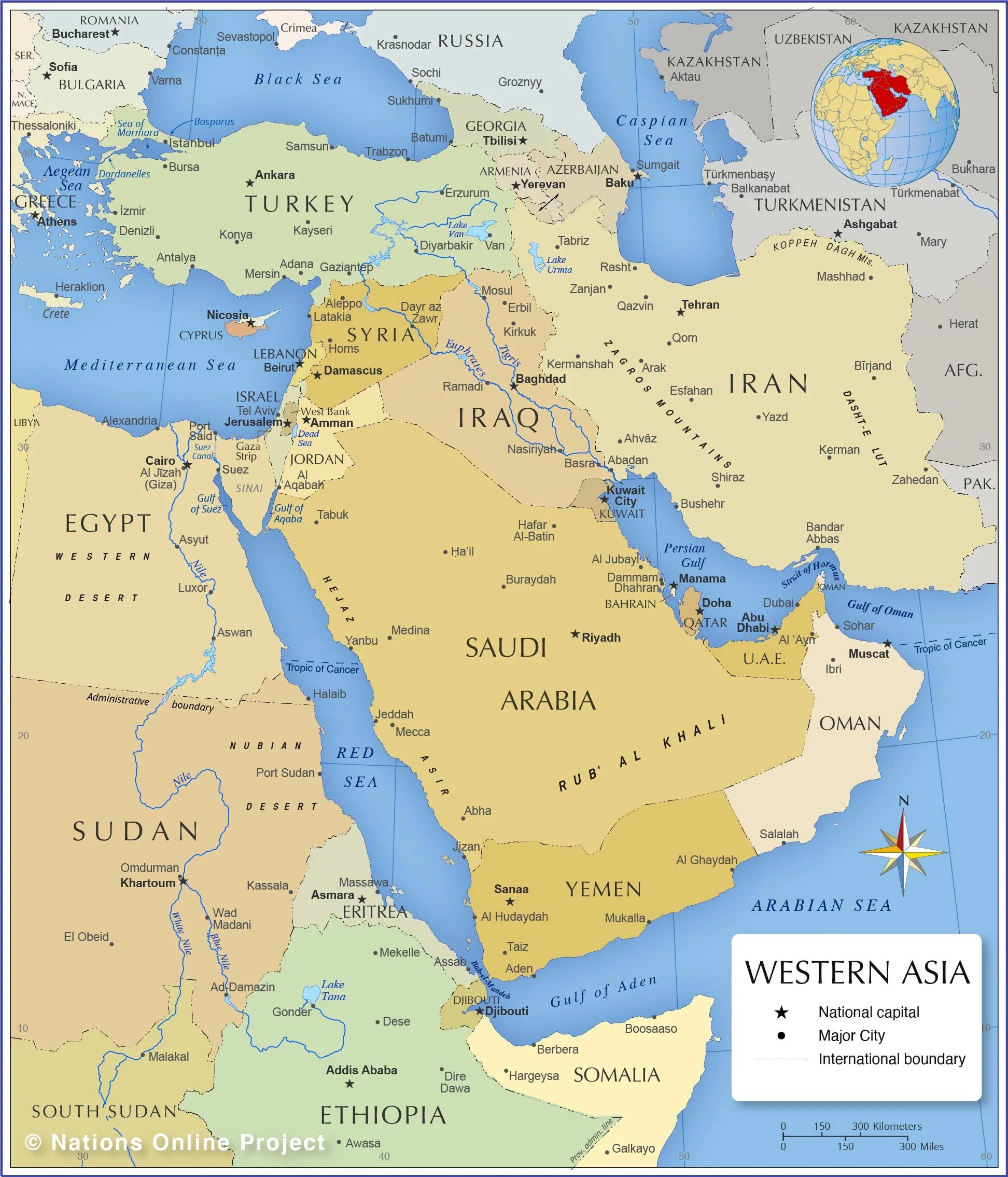 West Asia Map. South Western Asia Map. Политическая карта ближнего Востока.