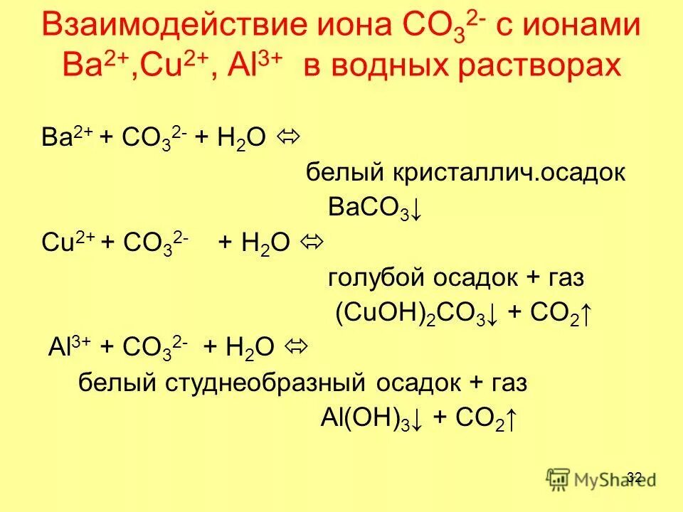 Взаимодействие ионов с водой. Ba 2+ co3 2-. Ba2+ + co32- = baco3↓. Baco3 осадок.