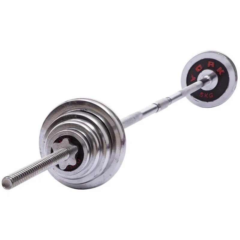 Блины для штанги в наборе (1,25; 2,5; 5; 10; 15; 20; 25 кг). Гантели Barbell 530мм. Диск на штангу Barbell York. Штанга (гриф – 1 шт, диски 5 кг, 10 кг, 15 кг - по 6 шт).